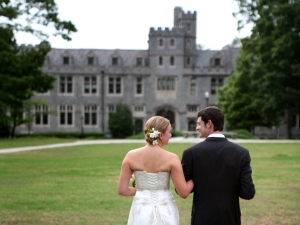 Shropshire wedding on the lawn in front of the library