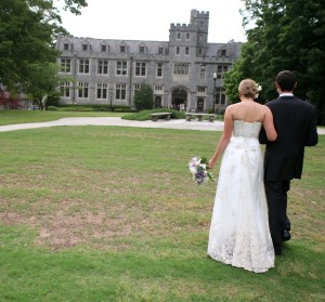 Shropshire wedding on the lawn in front of the library